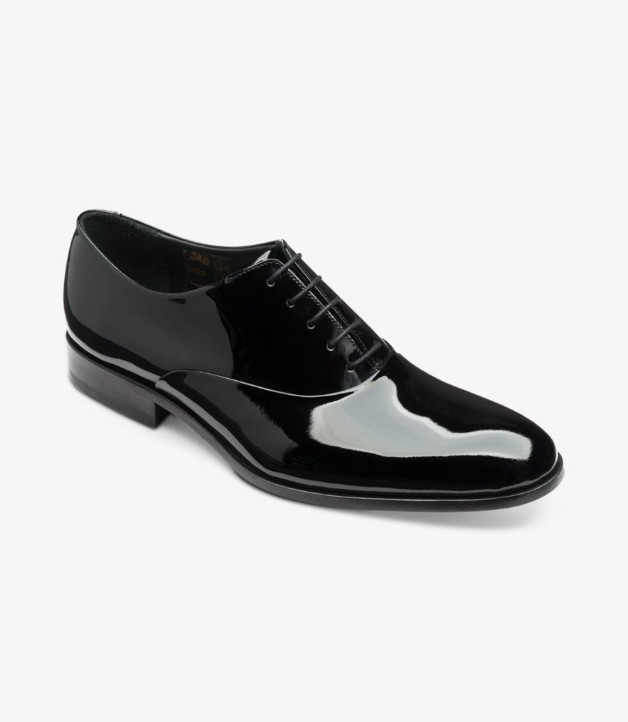 Loake Patent Plain Tie Men's Derby Shoes Black | IE3646903